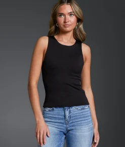 Tops | Buckle Black Shaping & Smoothing High Neck Ribbed Tank Top White