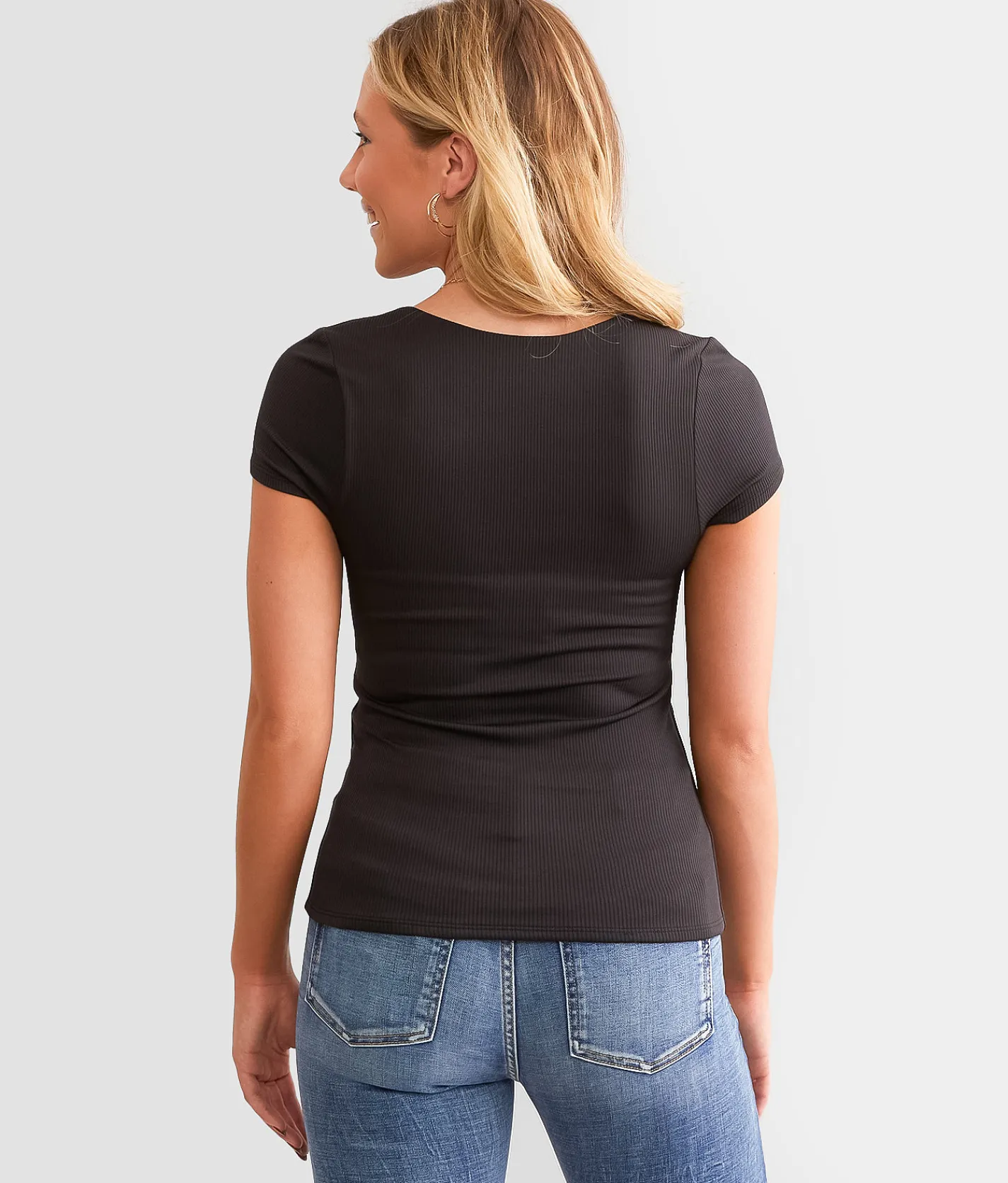 Buckle Black Shaping & Smoothing Ribbed Top Black New