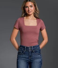 Tops | Buckle Black Shaping & Smoothing Square Neck Top Rose Brown