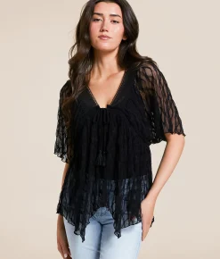 Daytrip Sheer Lace Empire Top Black Hot
