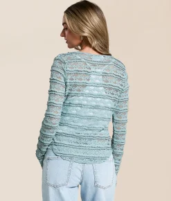 Willow & Root Sheer Lace Fitted Top Slate Sale