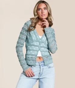 Willow & Root Sheer Lace Fitted Top Slate Sale