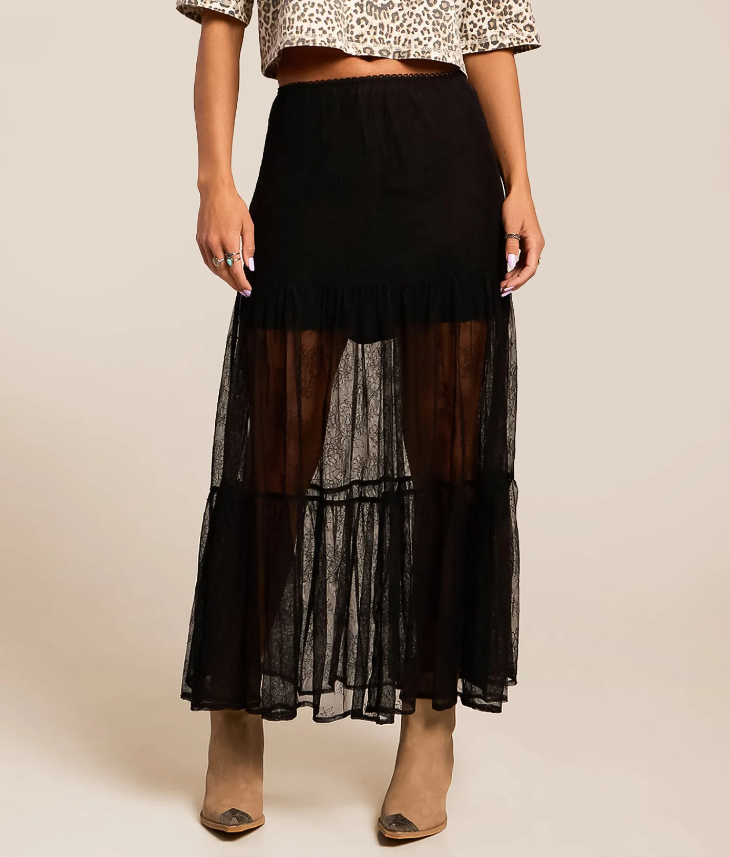Bottoms | Lush Sheer Lace Maxi Skirt Black
