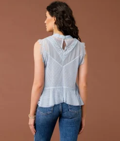 Gimmicks Sheer Lace Tank Top Blue Fog Best