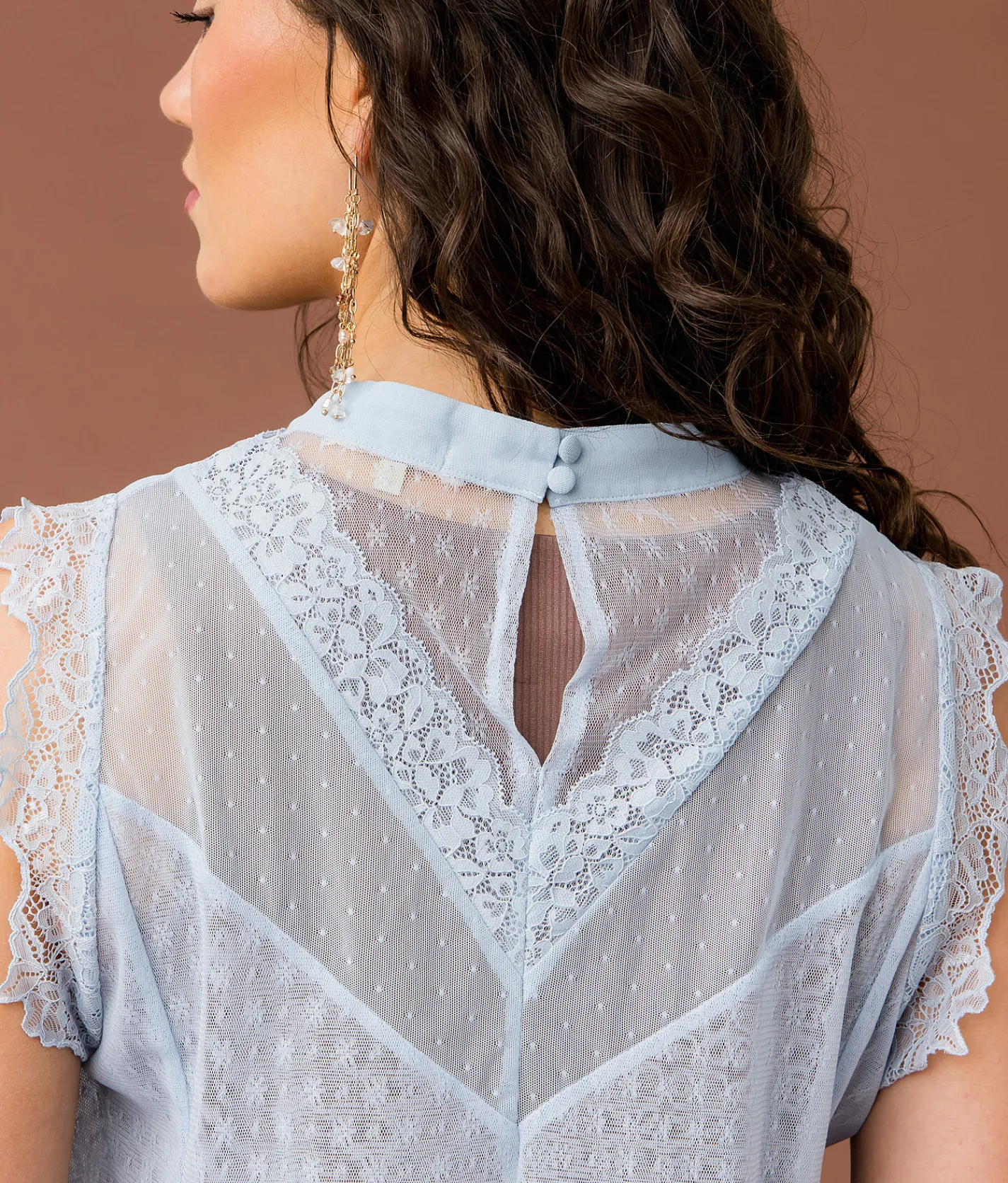 Gimmicks Sheer Lace Tank Top Blue Fog Best
