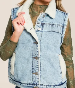 Tops|Coats & Jackets | Thread & Supply Sherpa Denim Vest Light Denim Wash