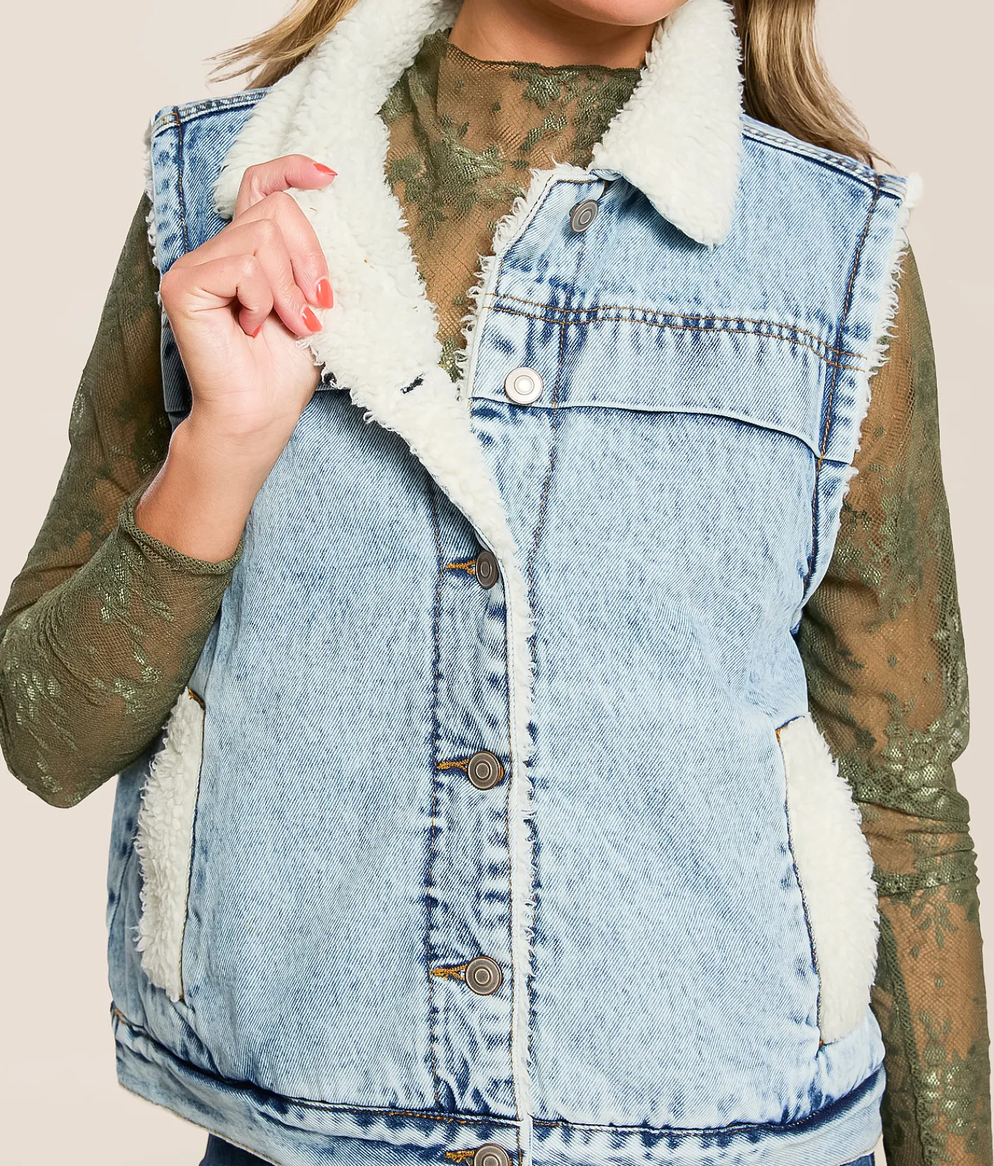 Tops|Coats & Jackets | Thread & Supply Sherpa Denim Vest Light Denim Wash