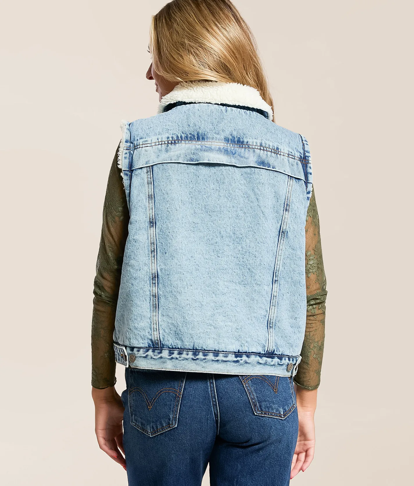 Tops|Coats & Jackets | Thread & Supply Sherpa Denim Vest Light Denim Wash