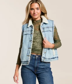 Tops|Coats & Jackets | Thread & Supply Sherpa Denim Vest Light Denim Wash