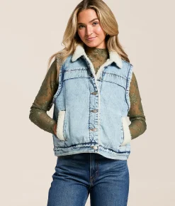 Tops|Coats & Jackets | Thread & Supply Sherpa Denim Vest Light Denim Wash