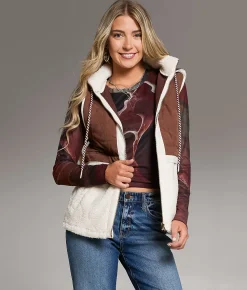 Tops|Coats & Jackets | BKE Sherpa Hooded Vest Friar Brown Cream