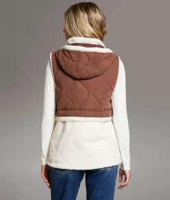 Tops|Coats & Jackets | BKE Sherpa Hooded Vest Friar Brown Cream