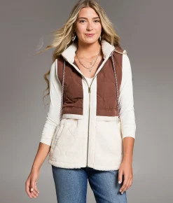 Tops|Coats & Jackets | BKE Sherpa Hooded Vest Friar Brown Cream