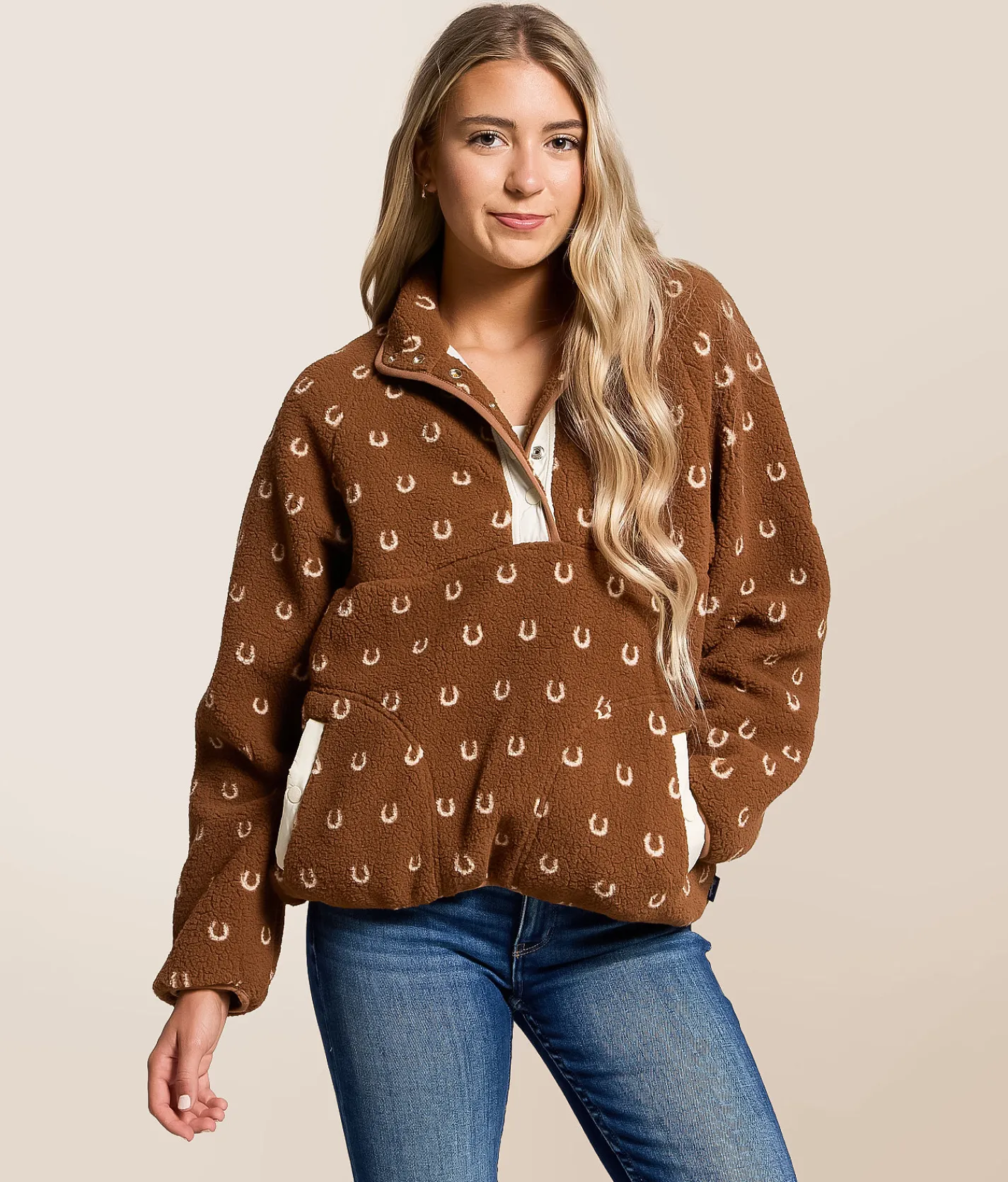 Tops | Wrangler® Sherpa Quarter Snap Pullover Brown
