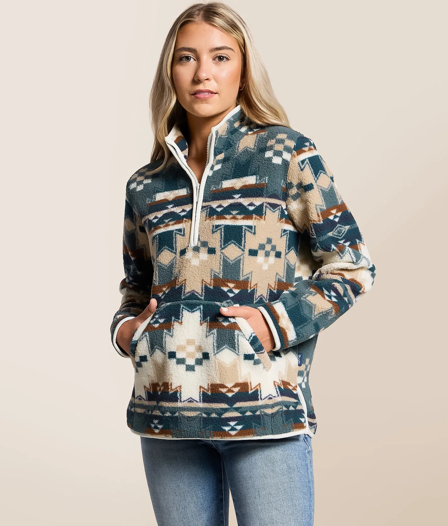 Tops | Wrangler® Sherpa Quarter Zip Pullover Blue