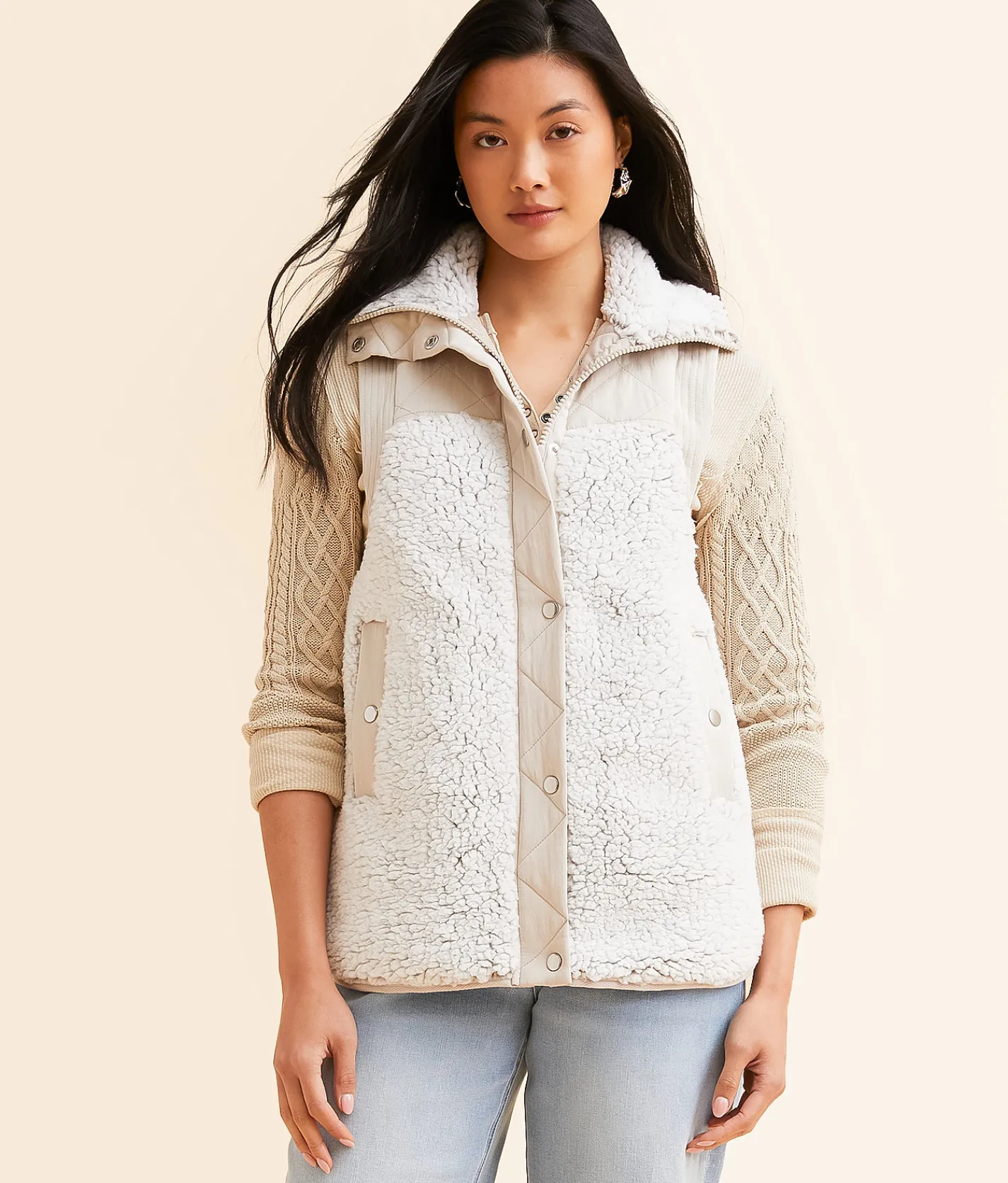 BKE Sherpa Vest Cream New