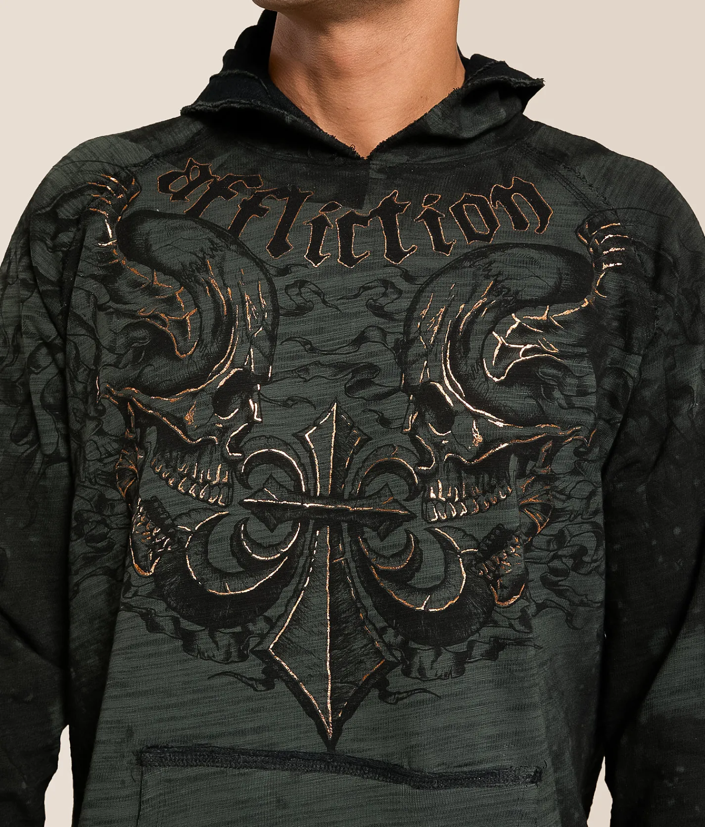Affliction Shredded Dusk Reversible Thermal Hoodie Deep Depths Black Best