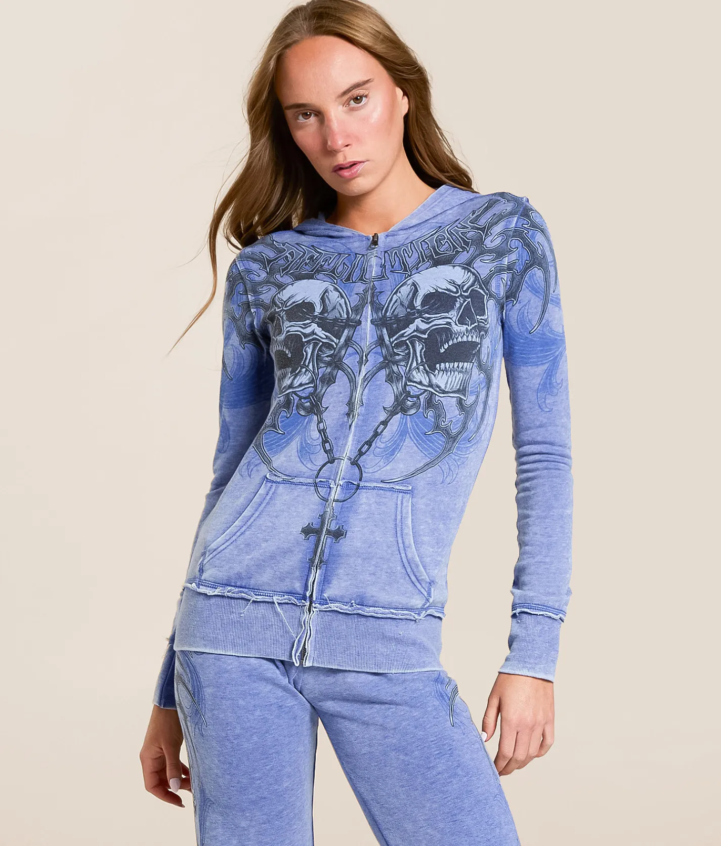 Affliction Shred Fest Burnout Hoodie Blue New