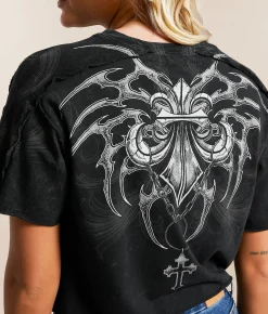 Tops | Affliction Shred Fest Cropped T-Shirt Black Heavy Lava Wash