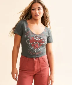 Affliction Shrike Cropped T-Shirt Volcanic Ash Sale