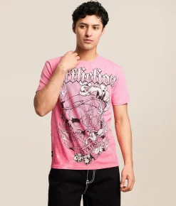 Tops|Graphic T-Shirts | Affliction Shrouded Mob T-Shirt Pink Drink Reactive