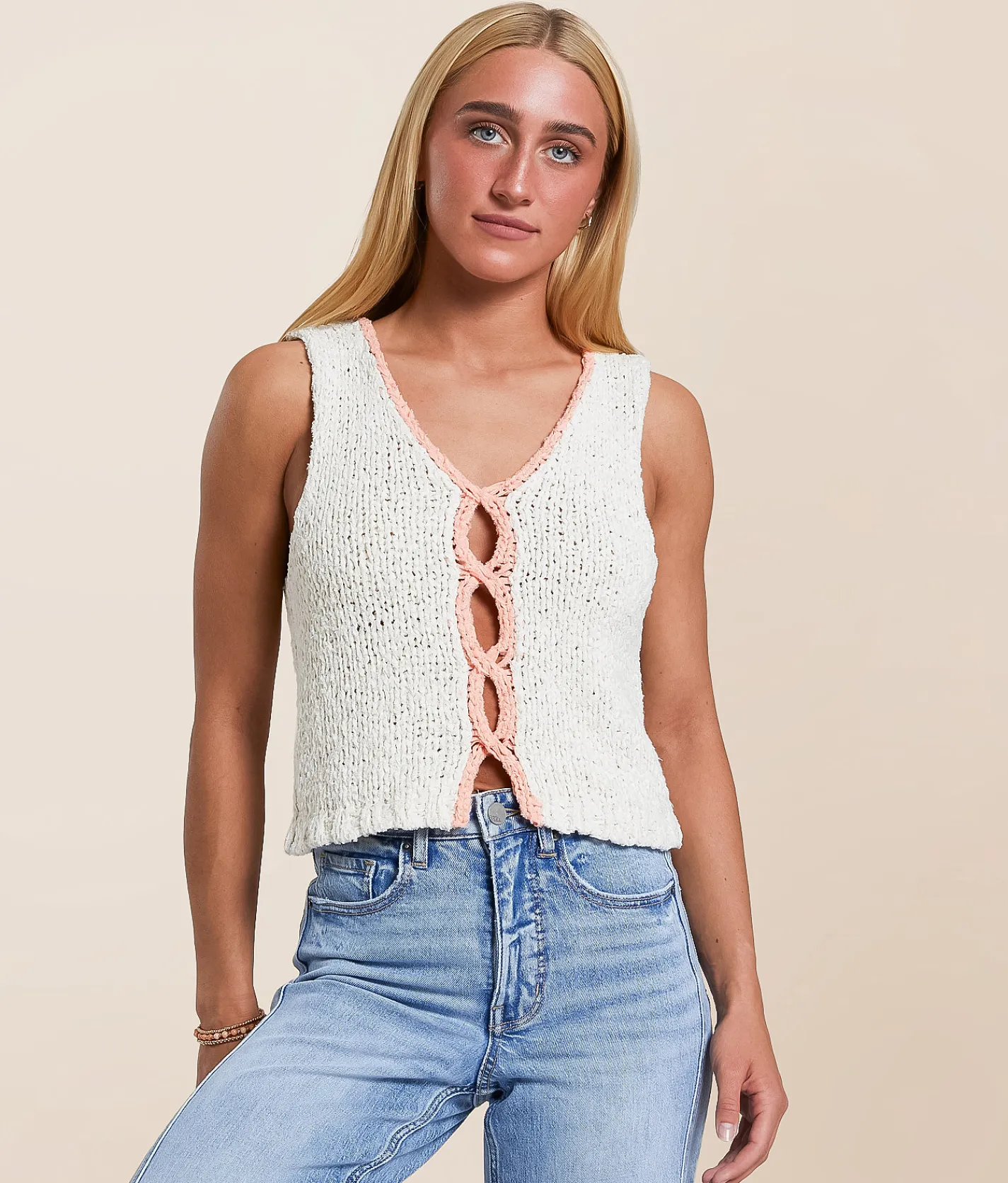 Tops | Free People Sicily Sweater Tank Top Ivory Combo