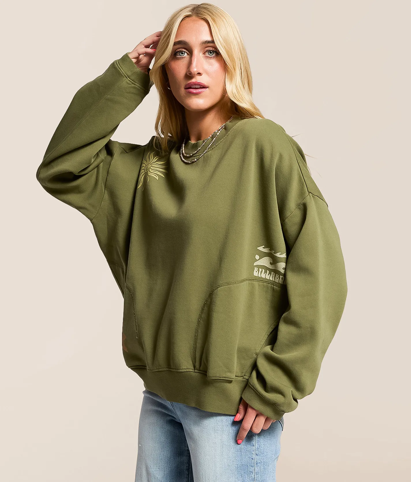 Billabong Sightseer Wave Oversized Pullover Martini Olive Hot