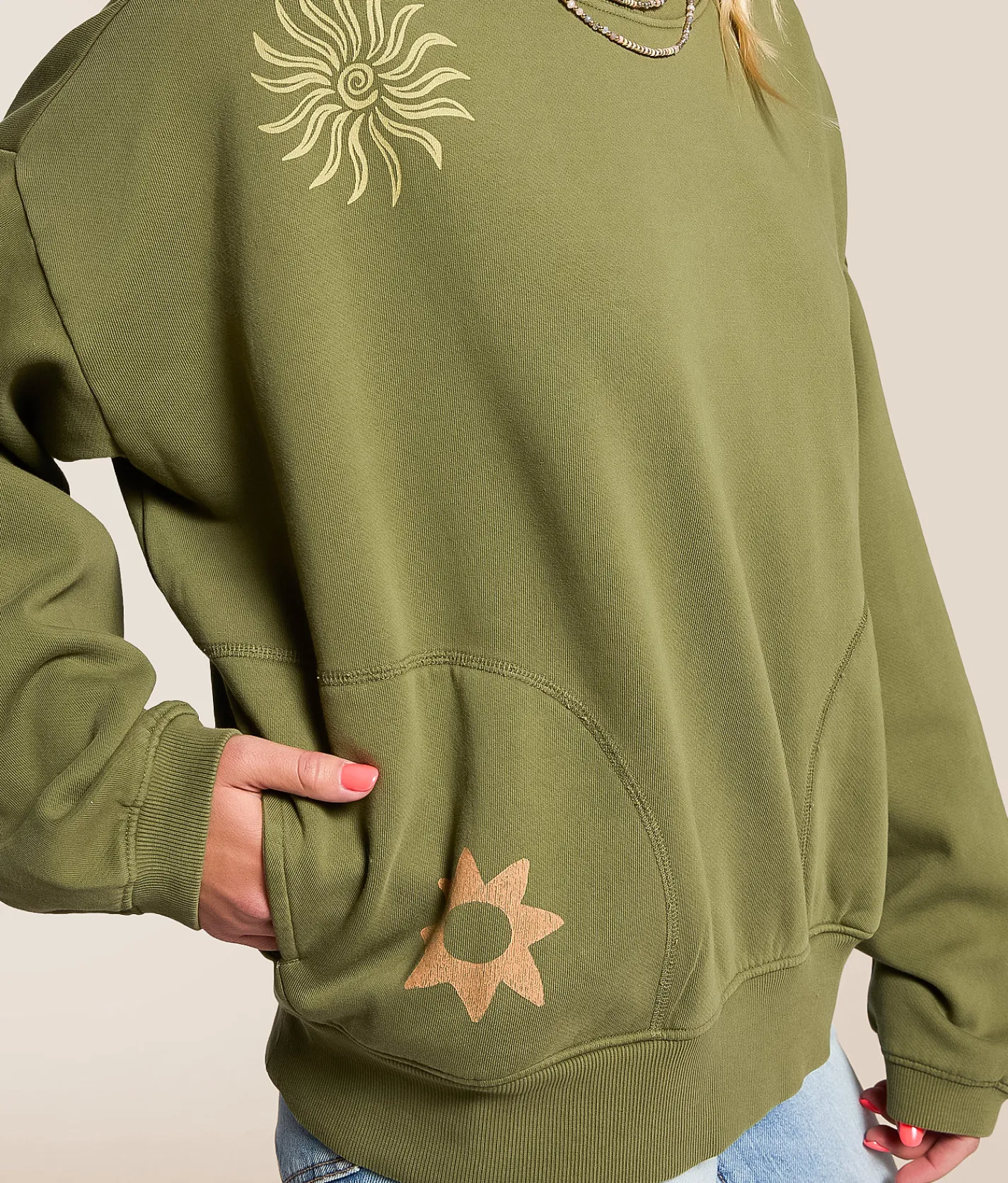 Billabong Sightseer Wave Oversized Pullover Martini Olive Hot