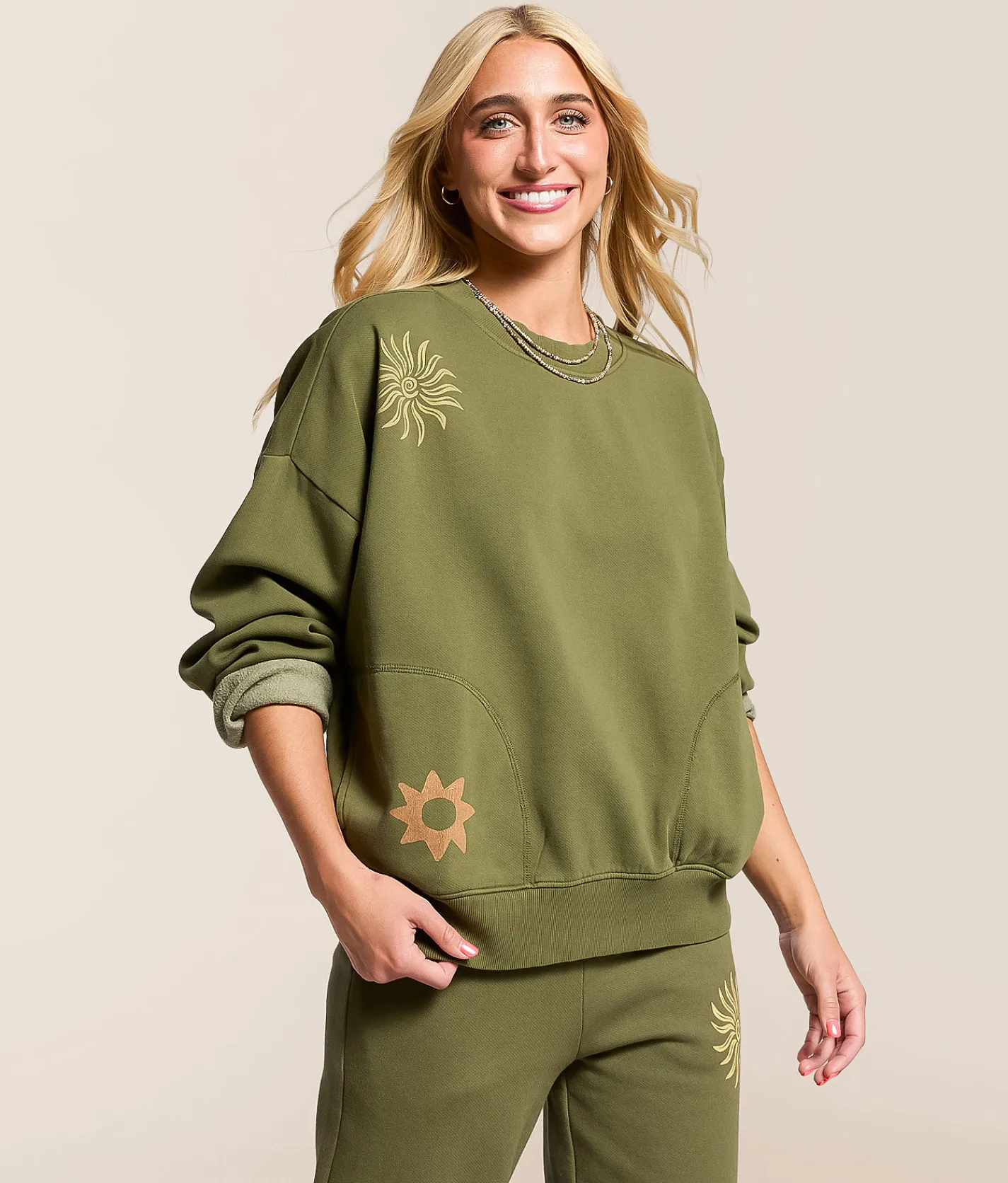 Billabong Sightseer Wave Oversized Pullover Martini Olive Hot