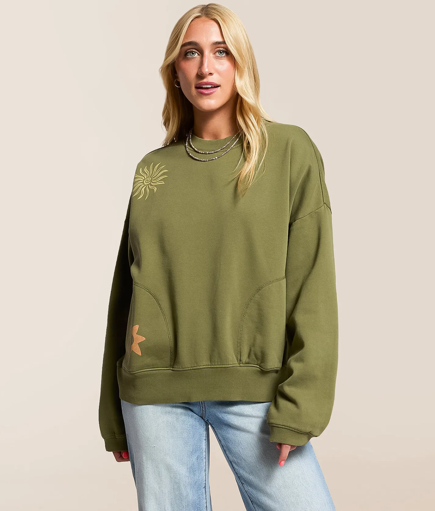 Billabong Sightseer Wave Oversized Pullover Martini Olive Hot