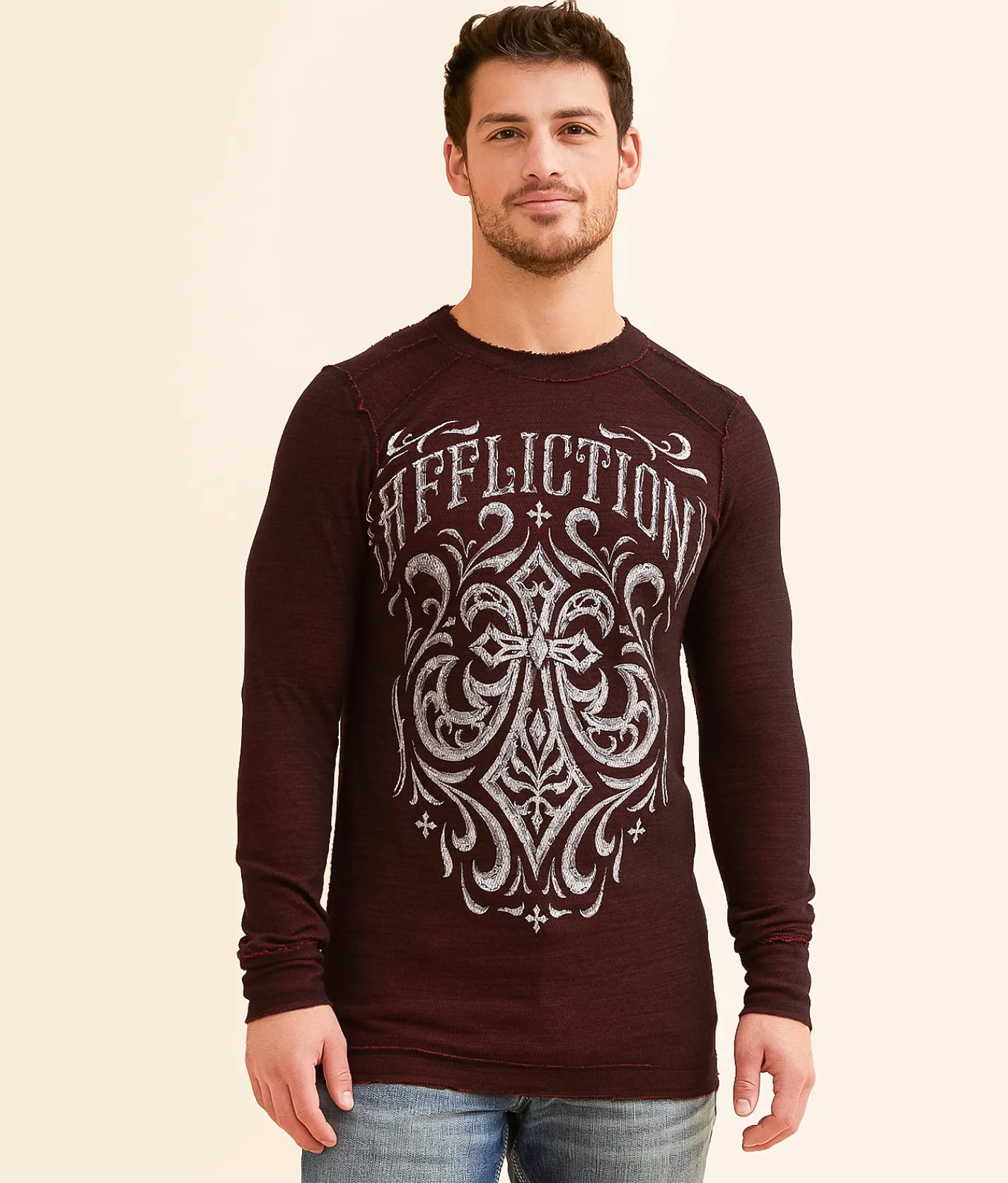 Affliction Silent Endeavor Reversible Thermal Apple Red Black Best