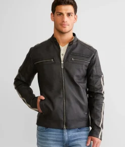 Affliction Silver Chief Faux Leather Jacket Black Outlet
