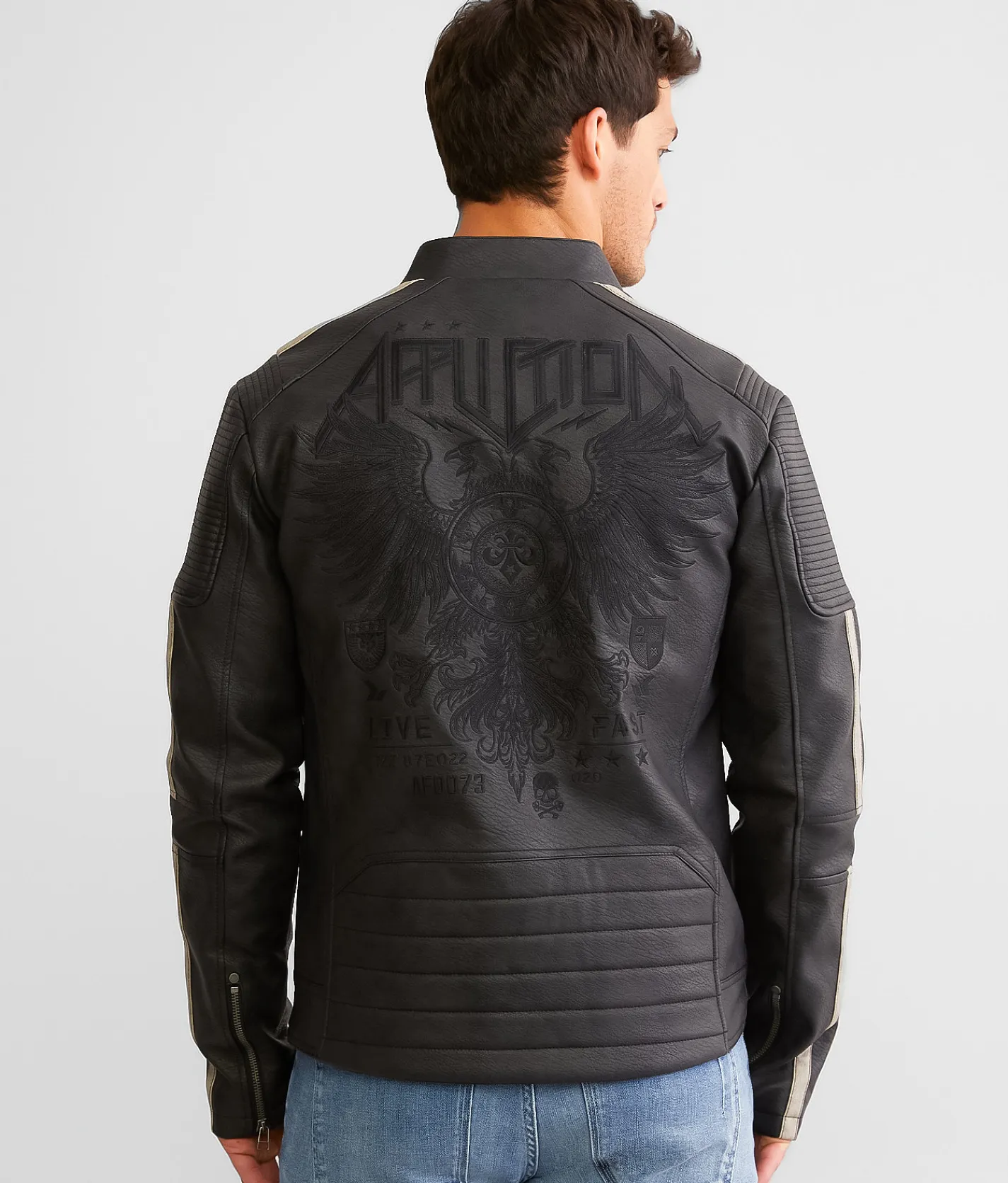 Affliction Silver Chief Faux Leather Jacket Black Outlet