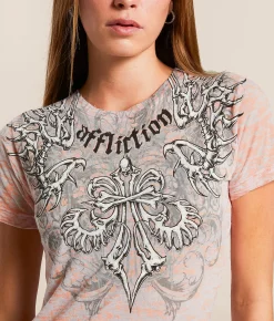 Tops | Affliction Skeleton Burnout T-Shirt Orange Burnout