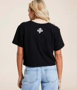 Affliction Skeleton Cropped T-Shirt Black Reactive Clearance