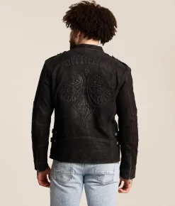 Affliction Skeleton Distressed Leather Jacket Black Discount