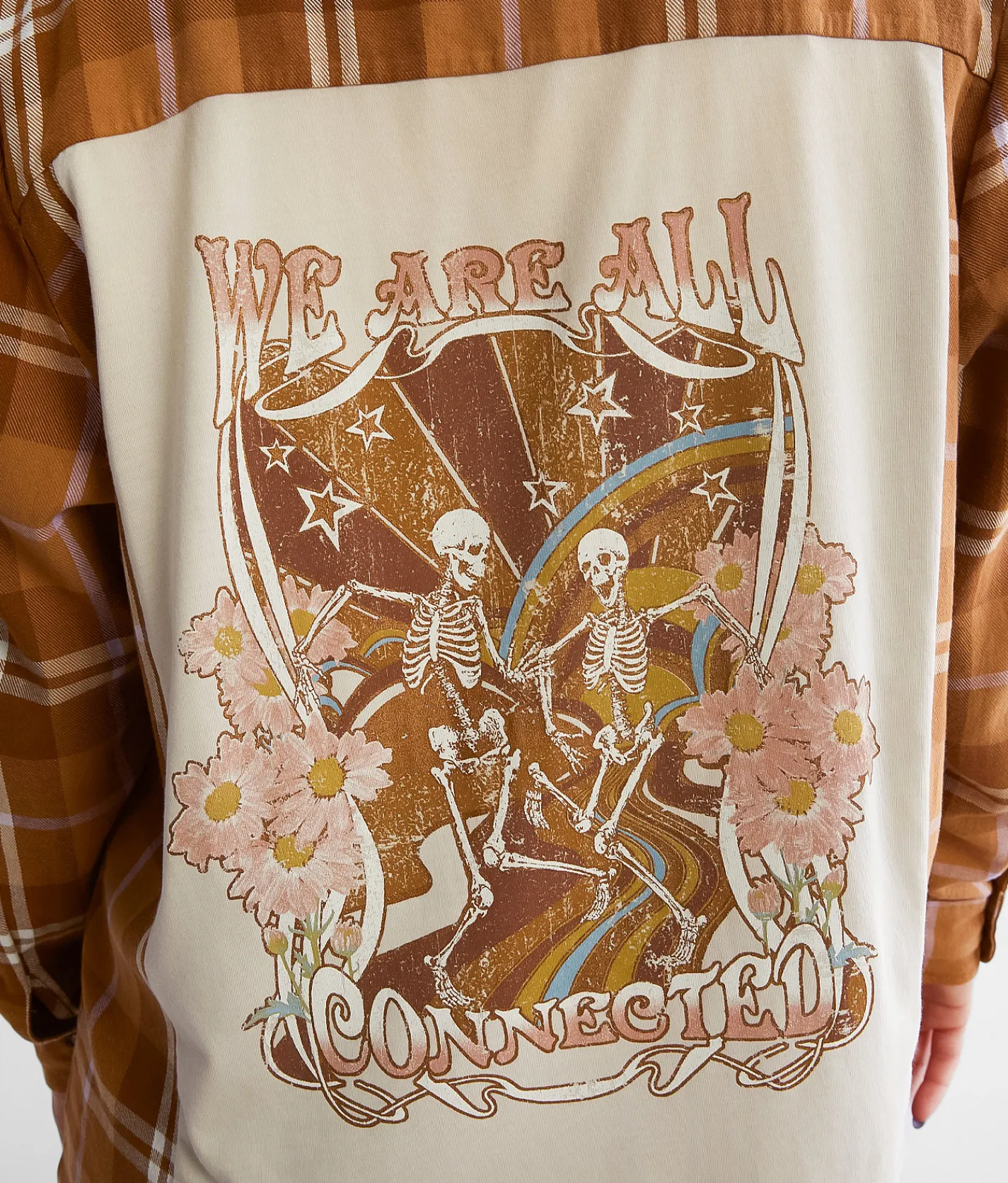 La La Land Skeletons Flannel Boyfriend Shirt Rubber Brown Jet Discount
