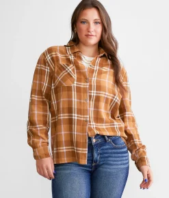 La La Land Skeletons Flannel Boyfriend Shirt Rubber Brown Jet Discount