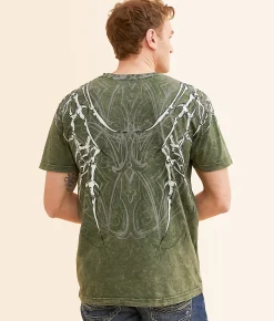 Affliction Skeleton T-Shirt Military Green Outlet