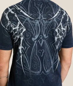 Affliction Skeleton T-Shirt Black Navy Mineral Wash Discount