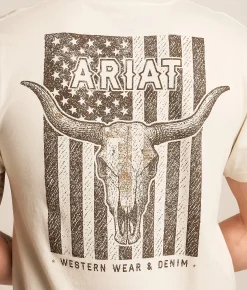 Ariat Sketch Longhorn Patriot T-Shirt Silver Birch Outlet