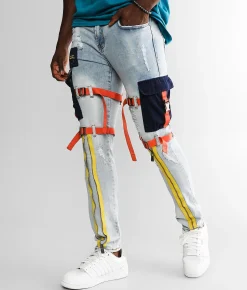 PREME Skinny Cargo Stretch Jean Indigo Navy Orange Best