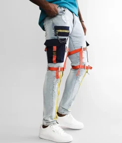 PREME Skinny Cargo Stretch Jean Indigo Navy Orange Best