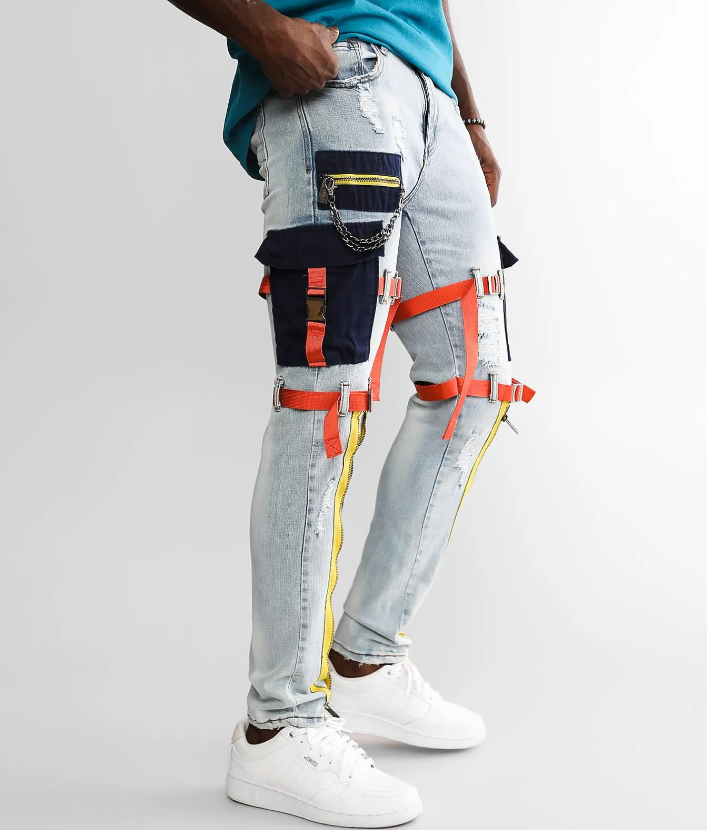PREME Skinny Cargo Stretch Jean Indigo Navy Orange Best