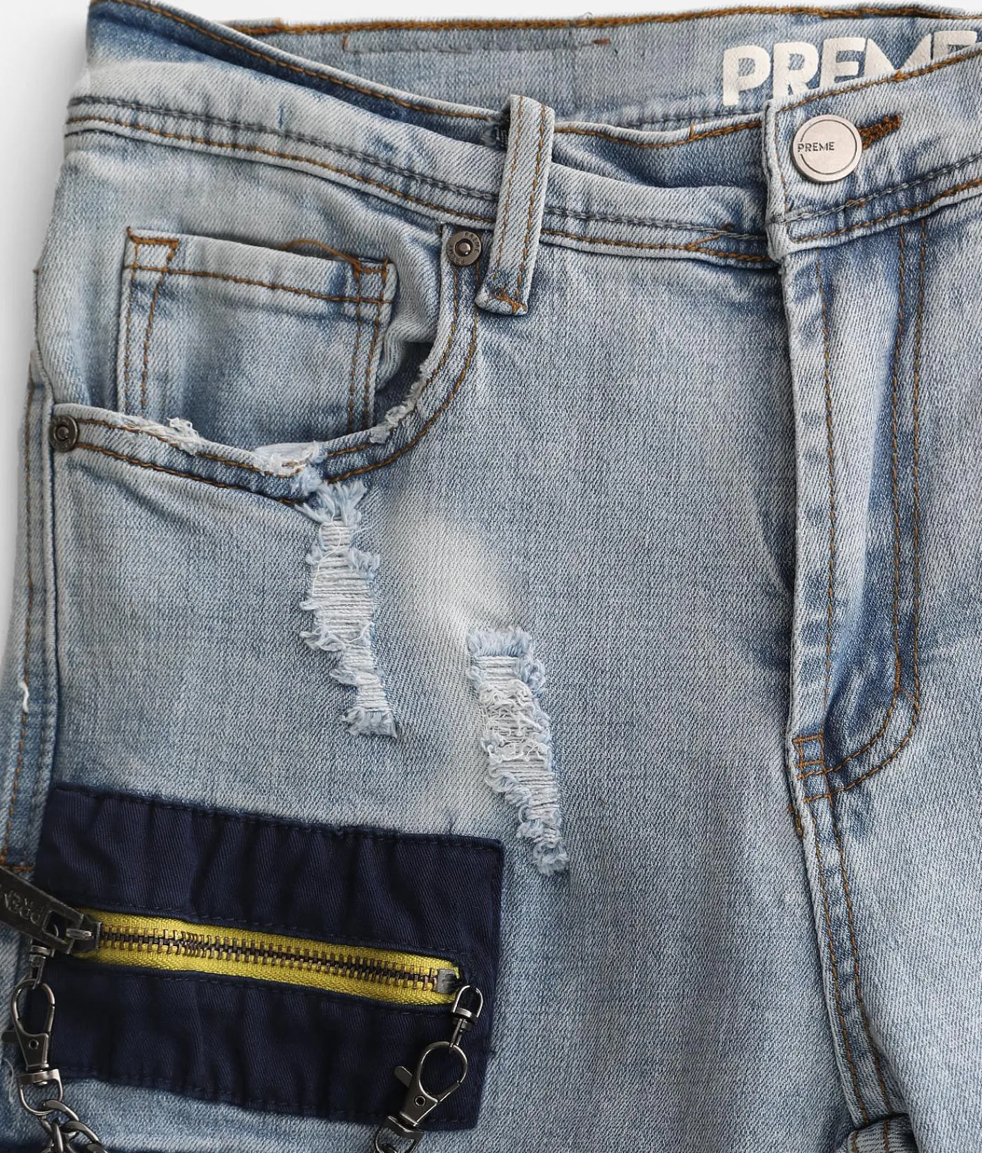 PREME Skinny Cargo Stretch Jean Indigo Navy Orange Best