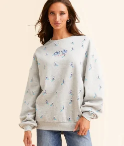 Tops | Modish Rebel Ski Ya On The Mountain Oversized Pullover Icey Heathered Grey