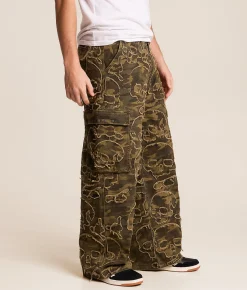 Affliction Skull Camo Extra Wide Leg Cargo Camo Jean Green Camo Hot