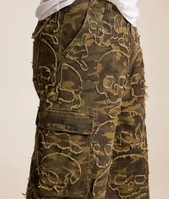 Affliction Skull Camo Extra Wide Leg Cargo Camo Jean Green Camo Hot