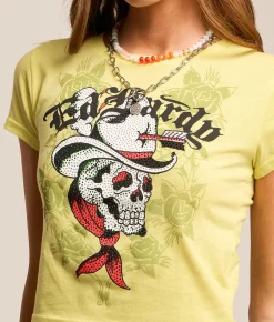 Tops | Ed Hardy Skull Cowboy Baby Cropped T-Shirt Lemon