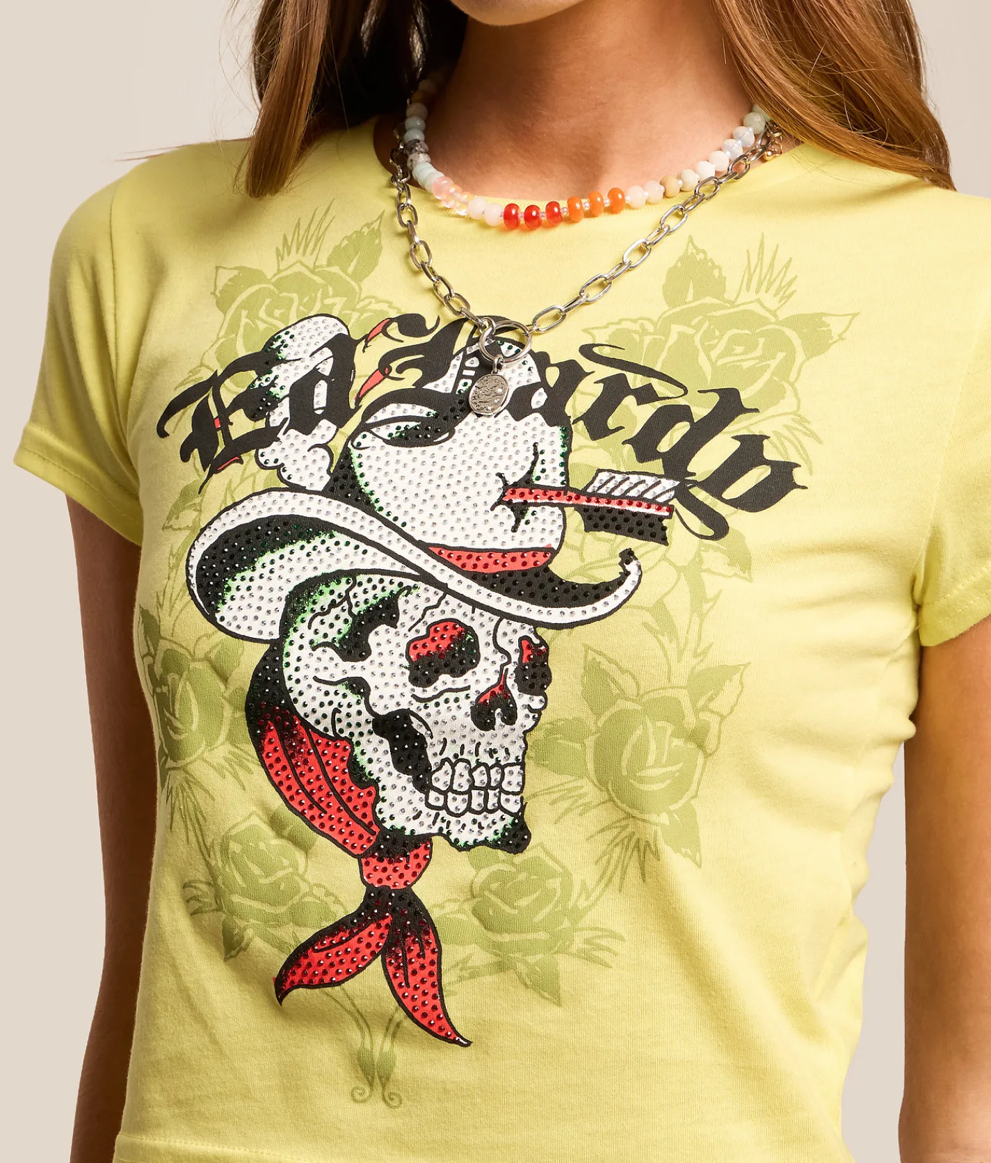 Tops | Ed Hardy Skull Cowboy Baby Cropped T-Shirt Lemon